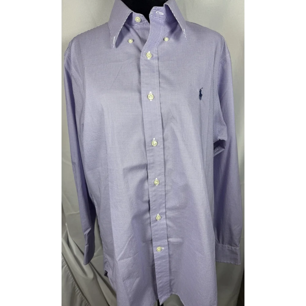 Ralph Lauren Men Dress Shirt 15.5 - 32 / 33 Long Sleeves Purple White Check Med
